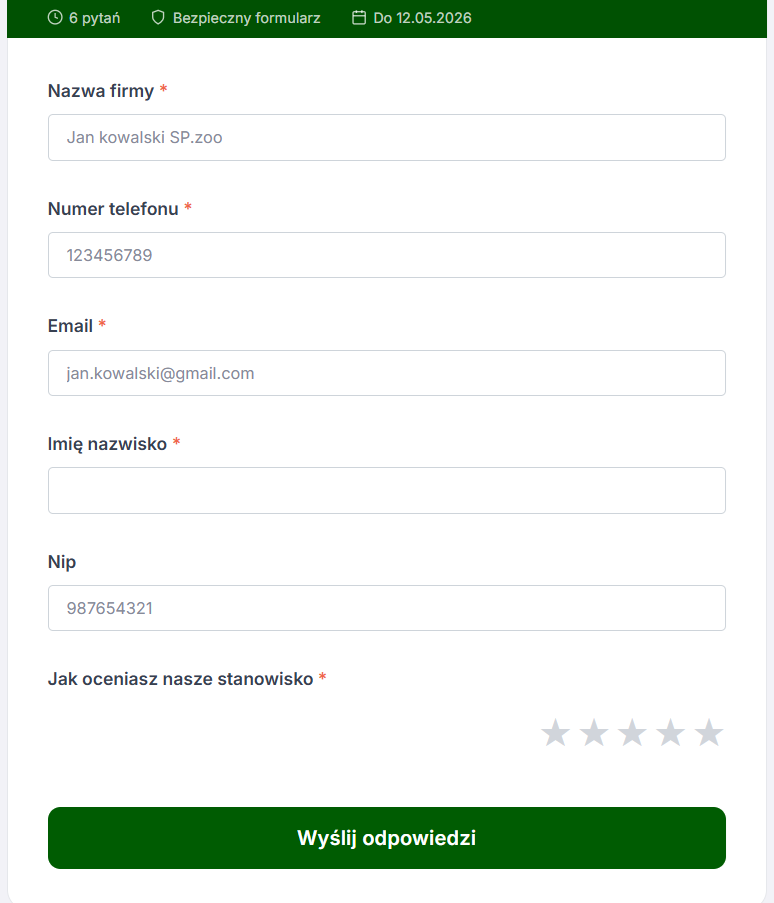 Publiczny formularz ankiety w Basic CRM