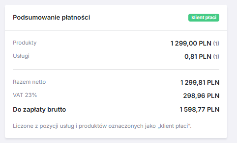 Podsumowanie płatności zlecenia serwisowego