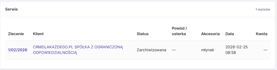 Historia zleceń serwisowych urządzenia z opisem usterek